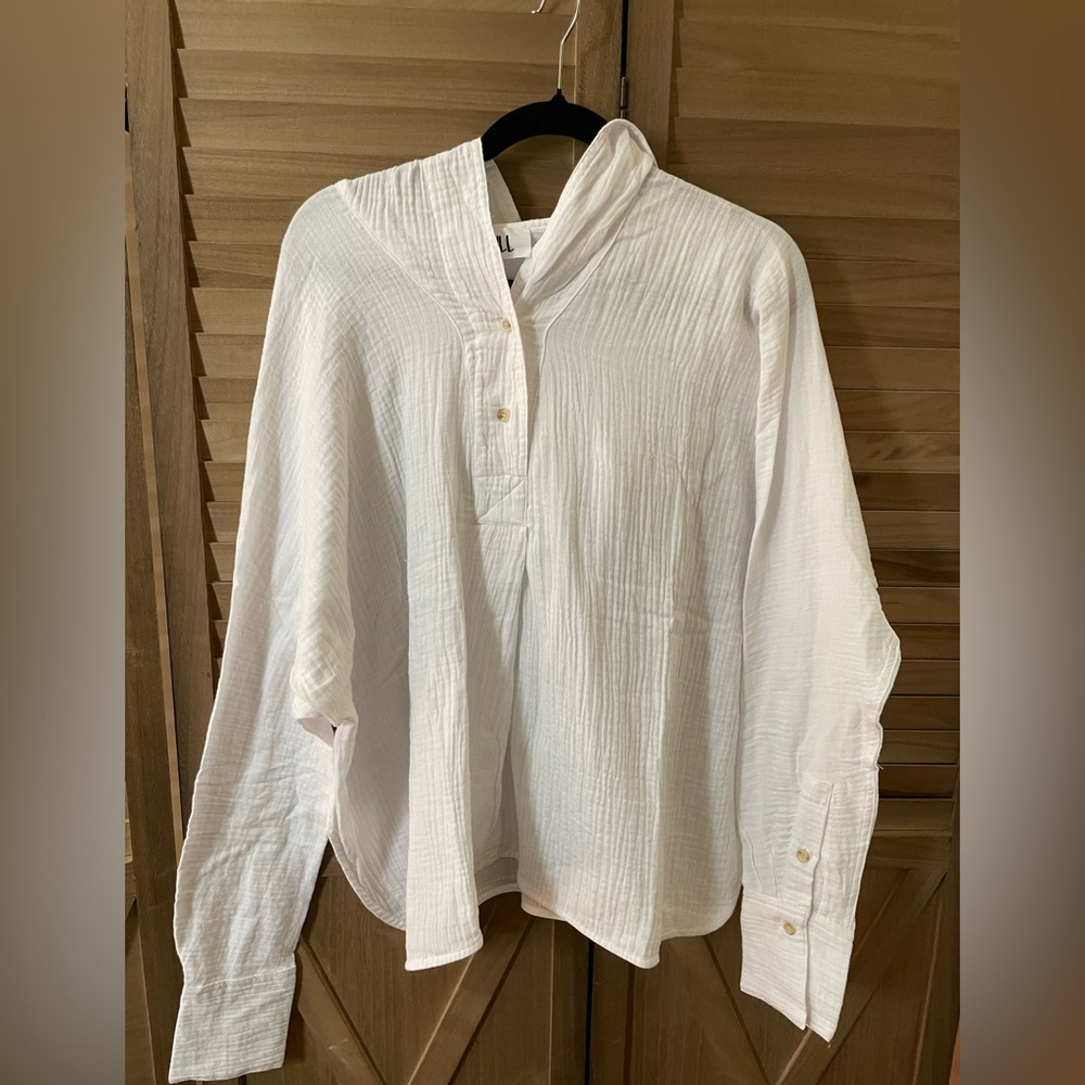 Women’s P. Cill White 100% Cotton Hoodie Top Pullover Size S Long Sleeve